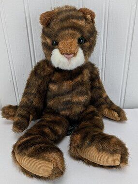 Russ Tabatha Brown Striped Cat Plush 13" Stuffed Animal Green Eyes White Face